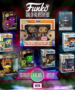VLTD Mystery Boxes Funko POP! Grail Or Fail Mystery Box: Grand Prizes Incl. UNRELEASED Golden State Warriors 2-Pack NBA Holy Grail, Make-a-Wish Freddy Funko, Die Cast Captain America, Black Light Spider-Man & Hulk & More! - SHIPS 06/17/22!