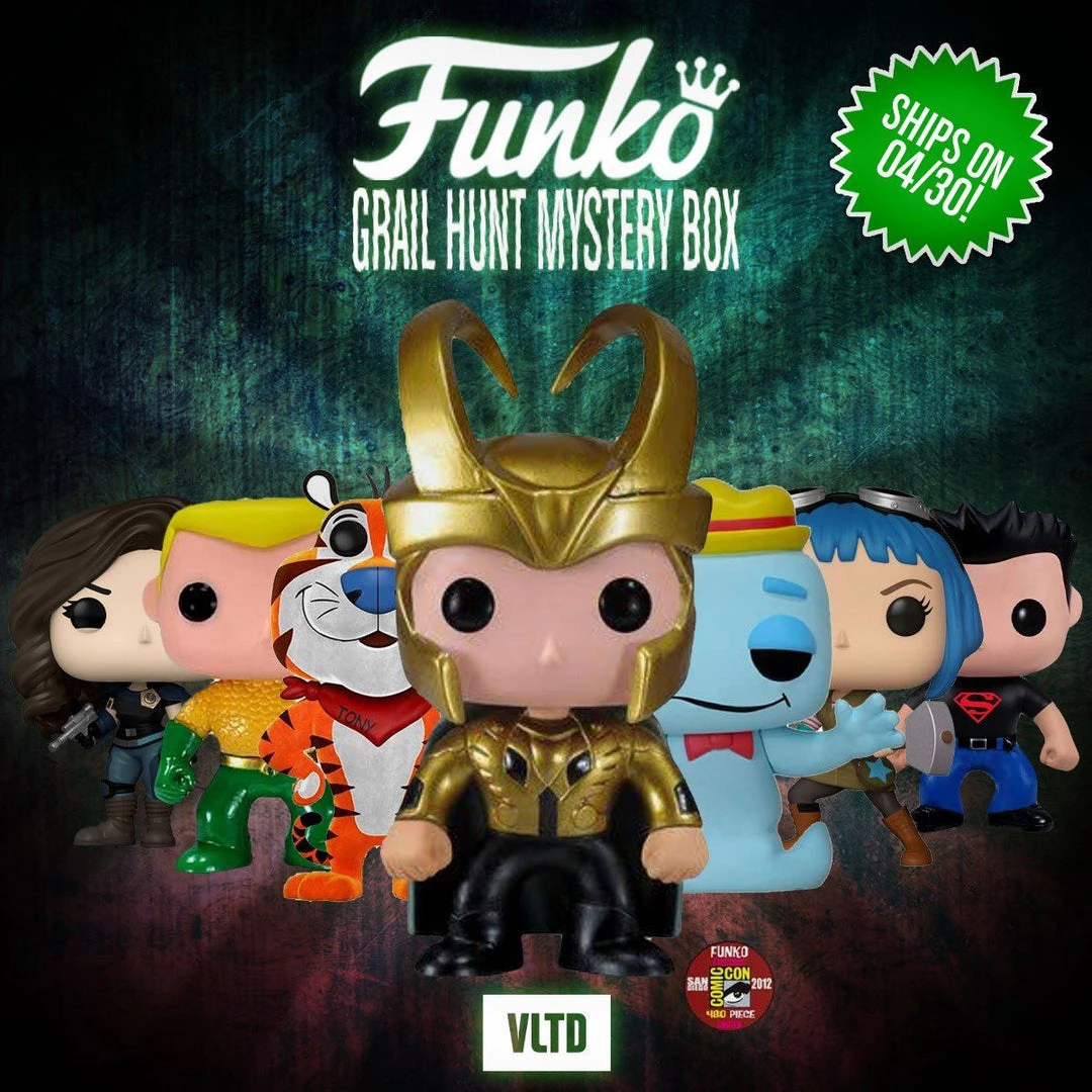VLTD Mystery Boxes FUNKO POP! MYSTERY BOX: Prizes Can Include SDCC 2012 Exclusive Metallic Loki (LE480), Flocked Tony The Tiger (LE2000), OG Boo Berry, Aquaman (DC Universe), Superboy, ECCC Ramona Flowers & More! 3 VLTD Mystery Boxes FUNKO POP! MYSTERY BOX: Prizes Can Include SDCC 2012 Exclusive Metallic Loki (LE480), Flocked Tony The Tiger (LE2000), OG Boo Berry, Aquaman (DC Universe), Superboy, ECCC Ramona Flowers & More!